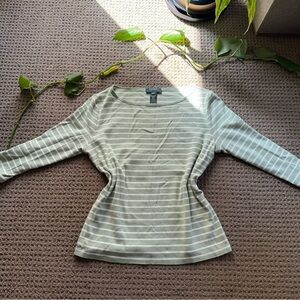 Ralph Lauren Green and White Striped Long Sleeve Top